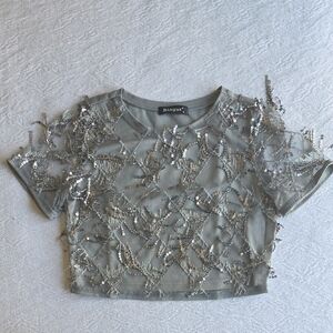 Silver Sequin Glitter Festival Crop Top - XS